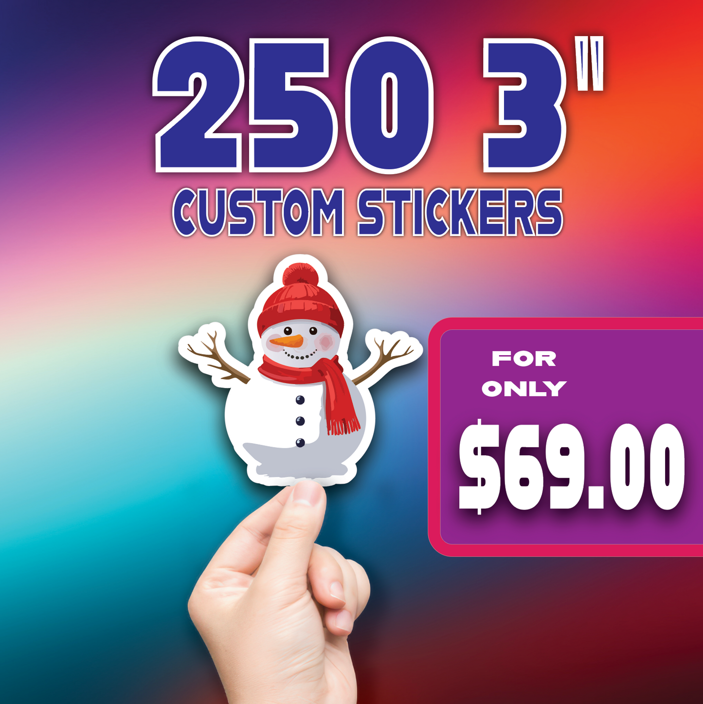 250 3" Custom Die Cut Stickers